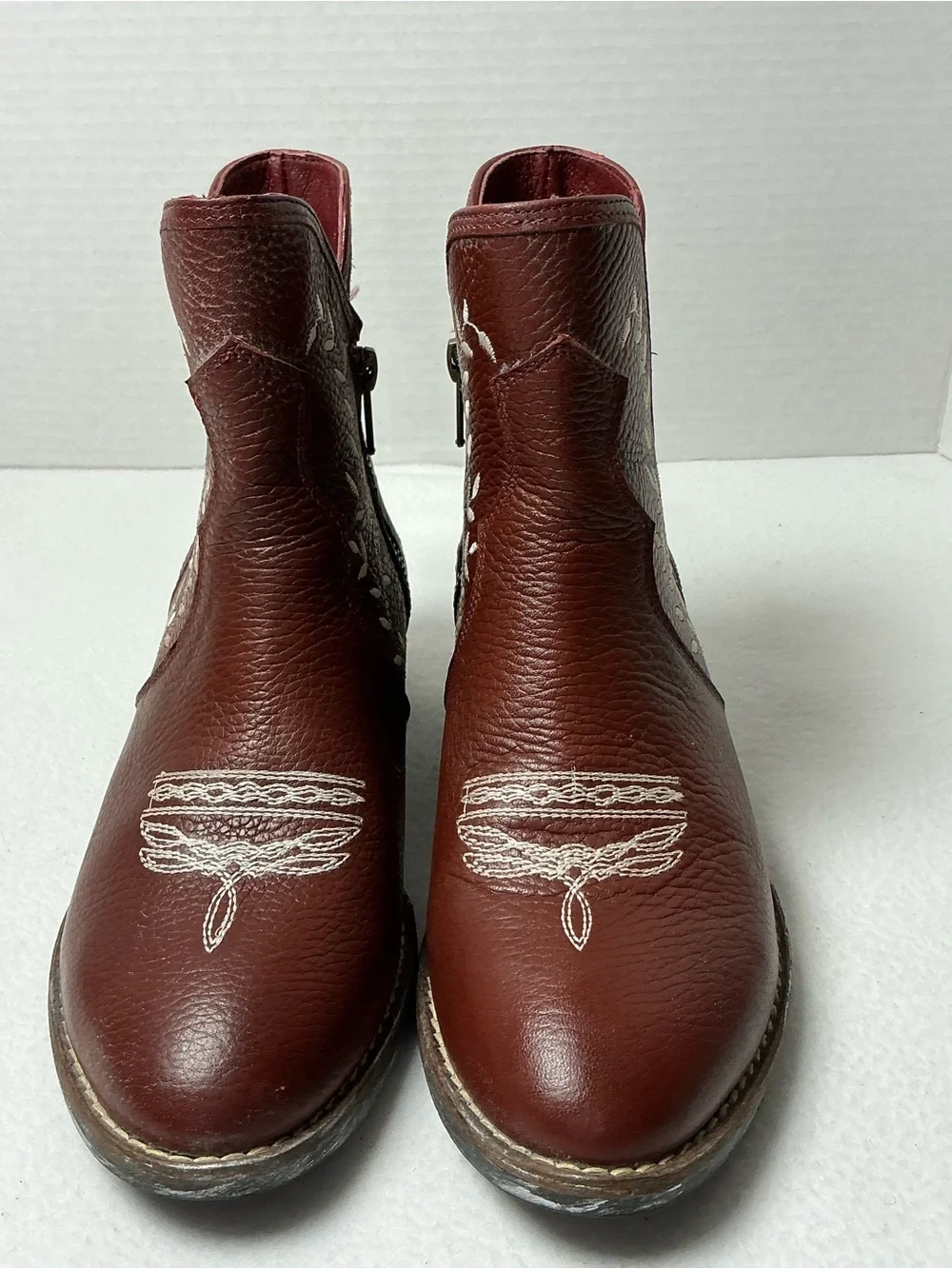 Sterling River Burgundy Leather Embroidered Western Cowgirl Boots Size 7